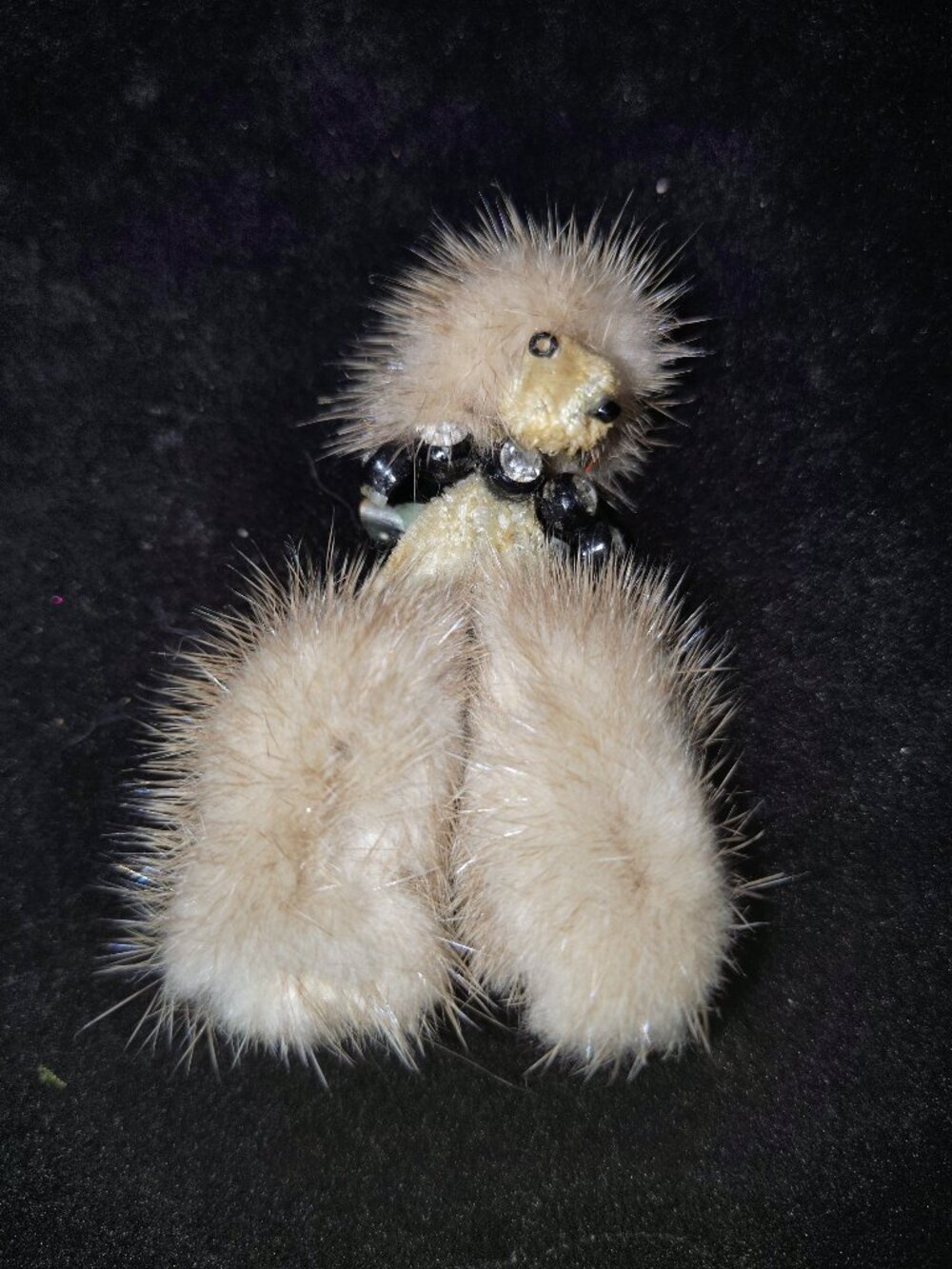 Vintage Mink Fur Poodle Brooch – Mid‑Century Kitsch – 2.5"